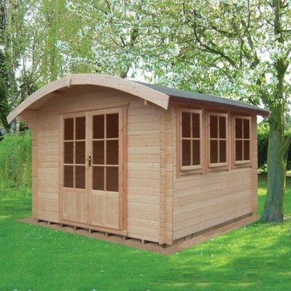 Shire Kilburn 9' 9" x 13' 8" Curved Log Cabin - Premium 44mm Cladding Tongue & Groove