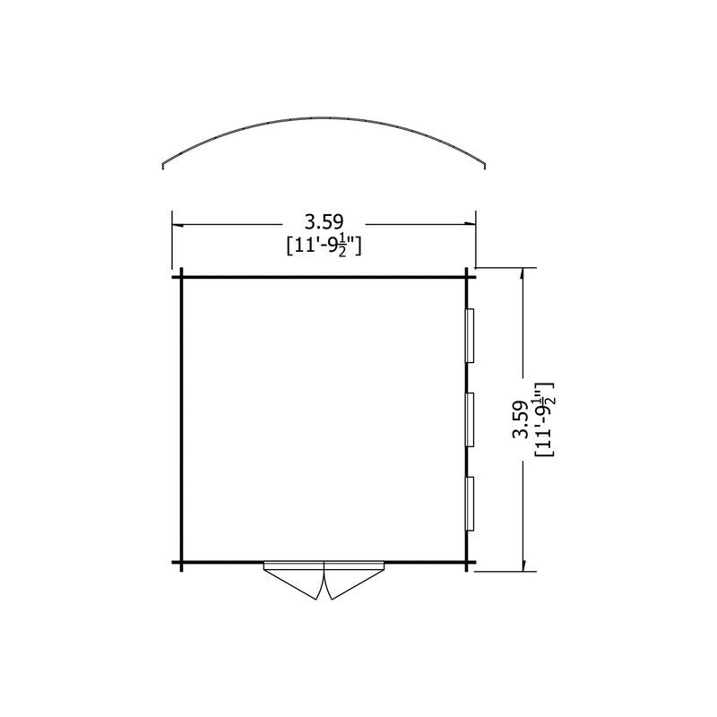 Shire Kilburn 11' 9" x 11' 9" Curved Log Cabin - Premium 28mm Cladding Tongue & Groove with Assembly