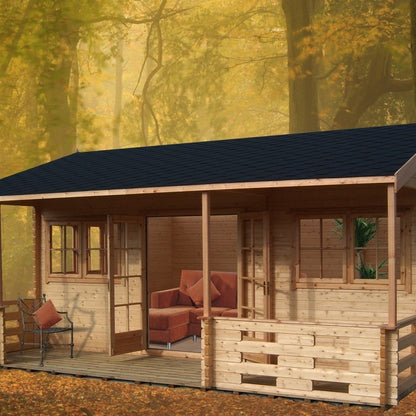 Shire Kingswood 17' 8" x 11' 9" Reverse Apex Log Cabin - Premium 44mm Cladding Tongue & Groove