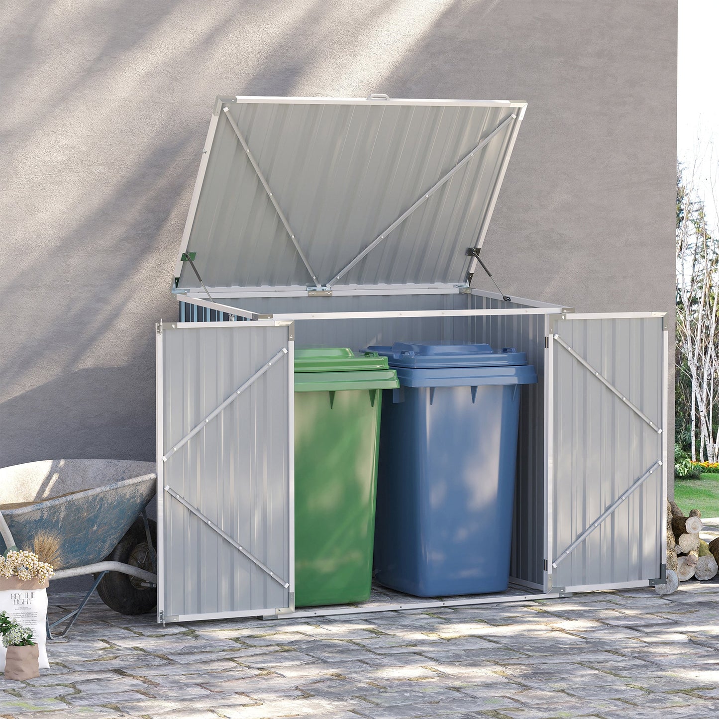 Galvanised 5 x 3' Single Door Pent Garden Store Lockable With Opening Lid Steel Grey by Steadfast