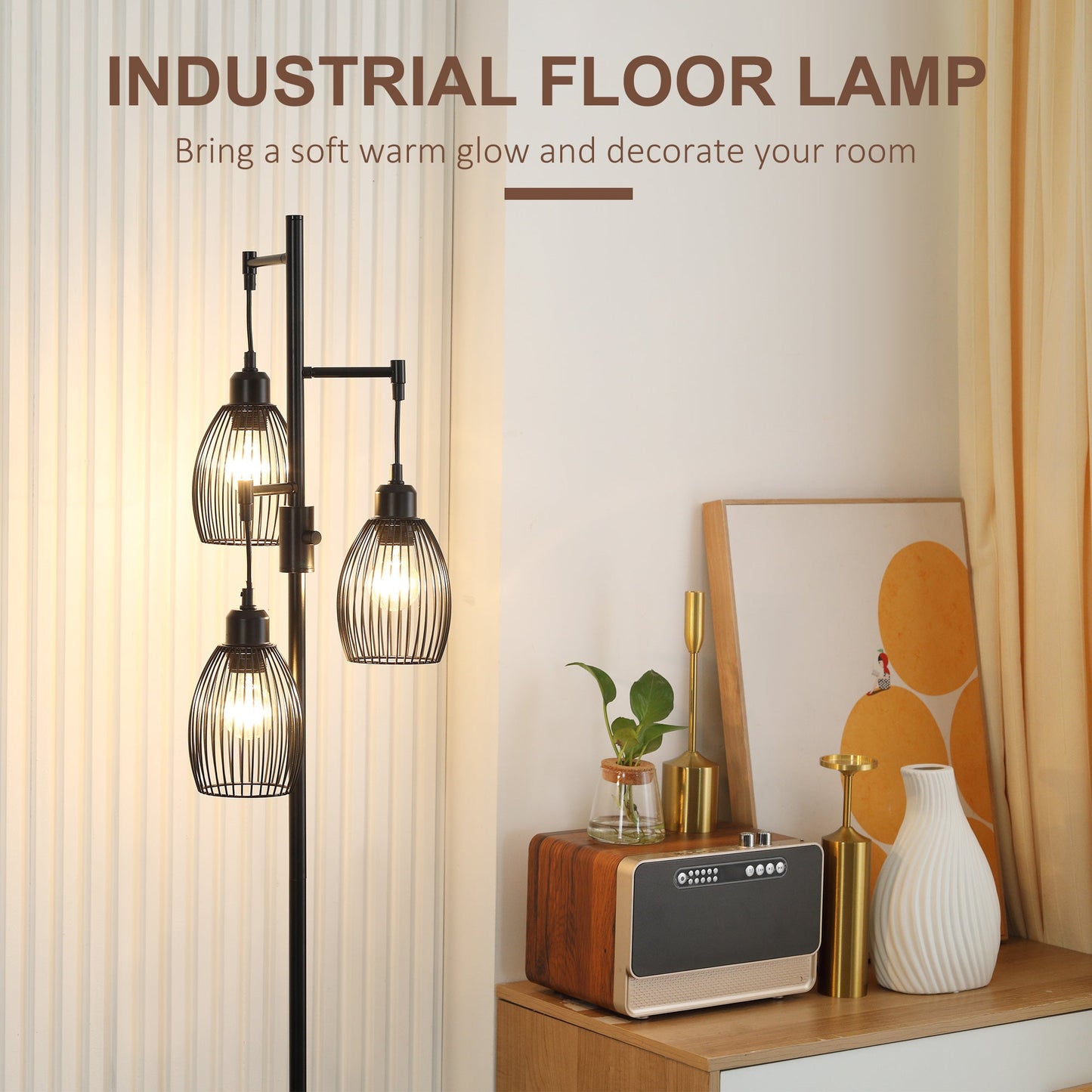 170cm Industrial 3-Light Floor Lamp