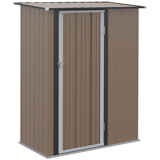 Galvanised 5 x 3' Single Door Pent Garden Store Lockable Steel Brown by Steadfast