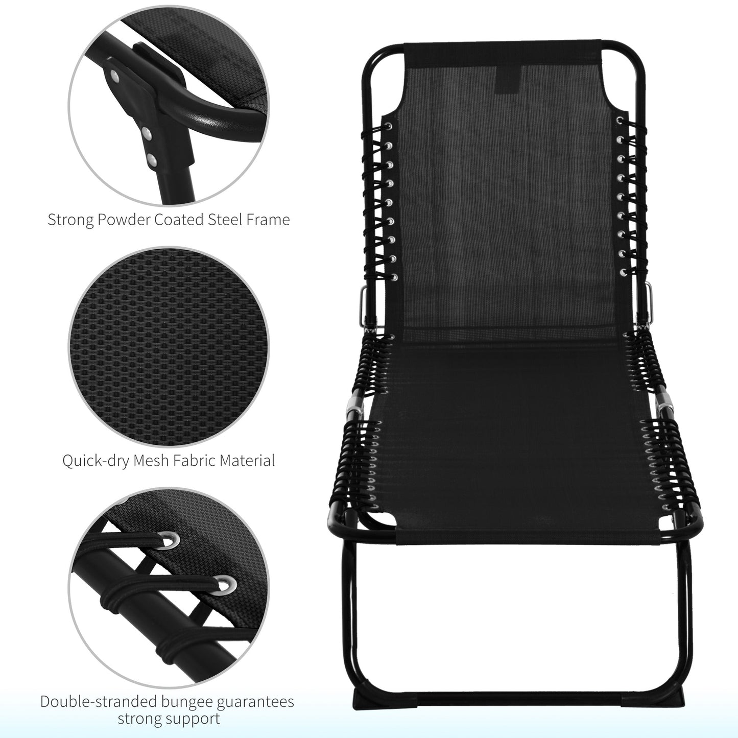 Outsunny Folding Sun Lounger Beach Chaise Chair Garden Reclining Cot Camping Hiking Recliner with 4 Position Adjustable