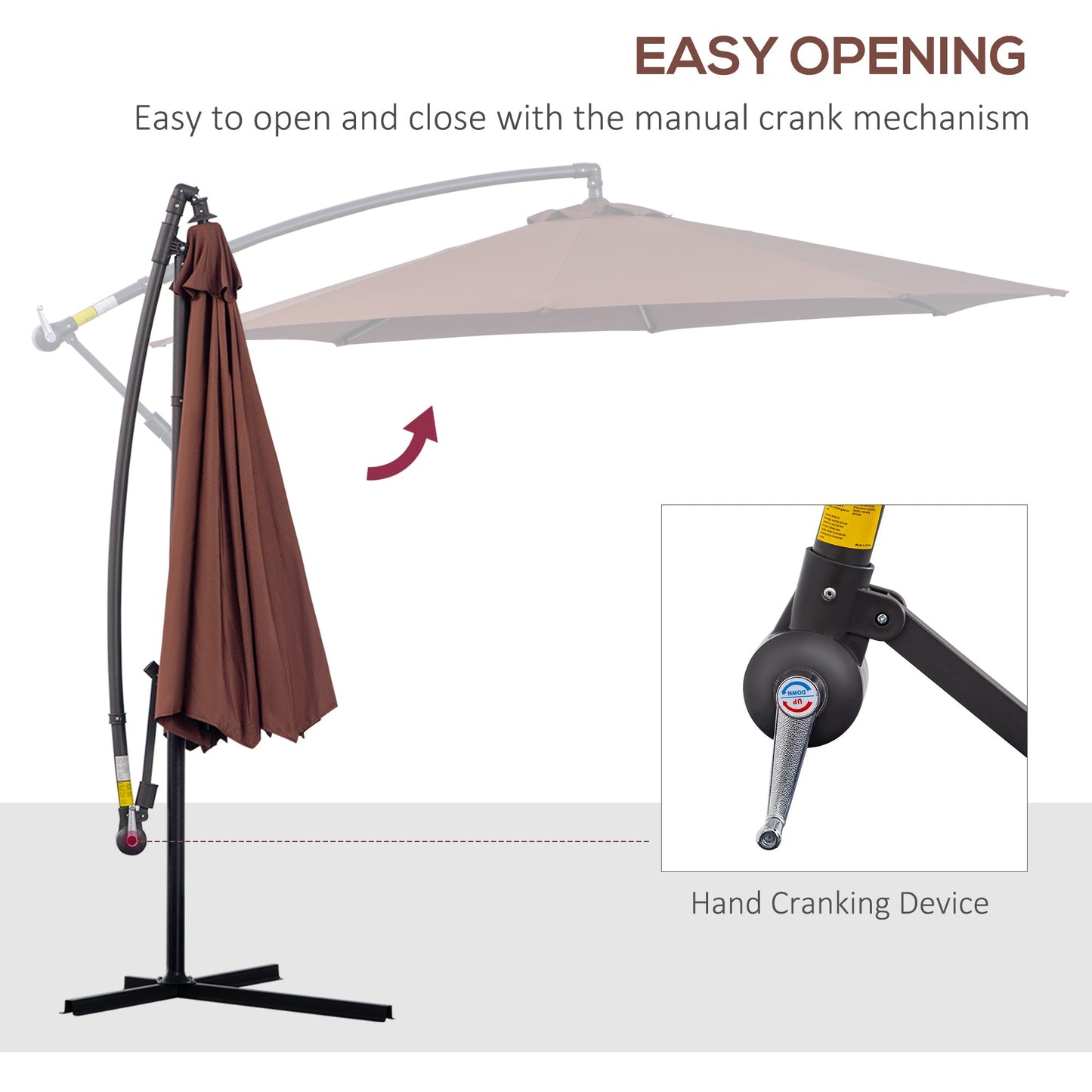 Outsunny Diameter 3M Hanging Umbrella Parasol-Coffee