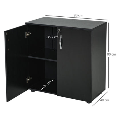 Vinsetto 2-Tier Locking Office Storage Cabinet File Organisation w/ Feet Melamine Coating Aluminium Handles 2 Keys Stylish Black