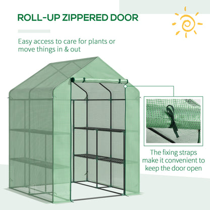 Walk in Garden Greenhouse with Shelves Polytunnel Steeple Green house Grow House Removable Cover 143x138x190cm