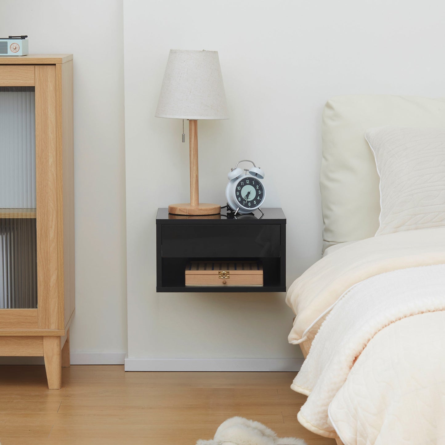 Set of Two Floating Bedside Tables - High Gloss Black