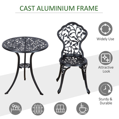 Outsunny 3 Pcs Aluminium Bistro Set Garden Furniture Dining Table Chairs Antique Outdoor Seat Patio Seater Black