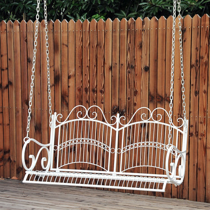 Garden Bench Outdoor Metal 2 Seater Swing Chair Hanging Hammock Garden Furniture Balcony White - 118Lx 58W x 57H cm