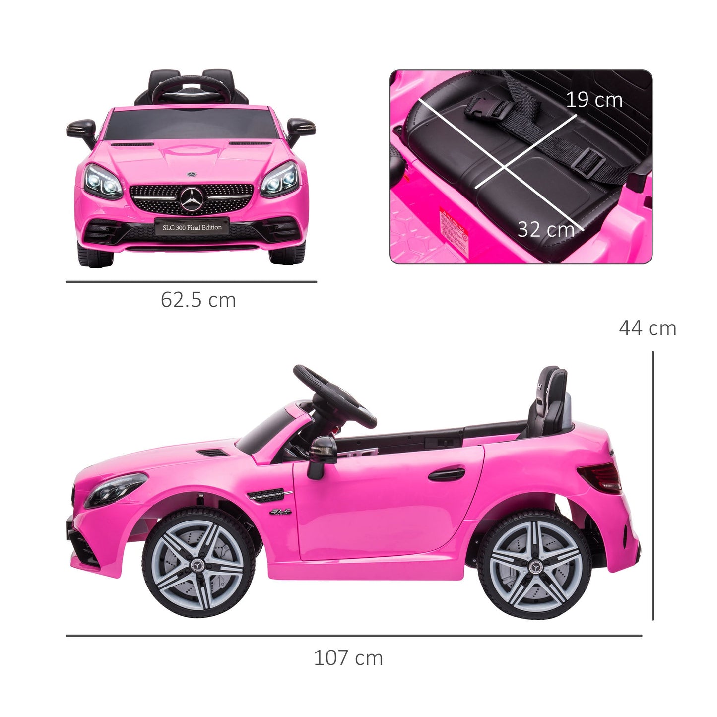 Mercedes Benz SLC 300 Ride On Electric Car With Parent Remote 3 To 6 Years Pink by Aiyaplay