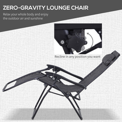 3-Piece Folding Zero Gravity Chairs Sun Lounger Table Set w/ Cup Holders Reclining Garden Yard Pool