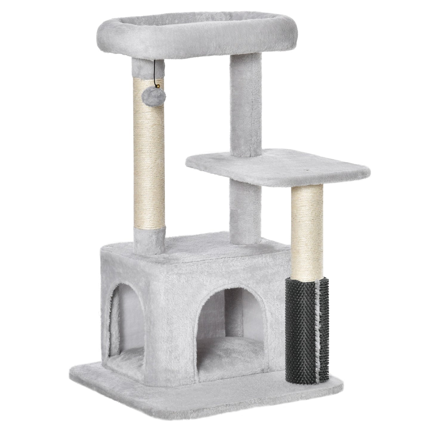 PawHut Cat Tree for Indoor Cats Climbing Tower Kitten Scratch Post Activity Center Kitten with Massage Toy Hanging Ball Bed Condo Perch 48 x 48 x 85cm Grey