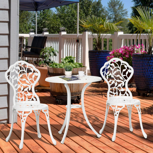 3-Piece Aluminium Bistro Set Garden Furniture Dining Table Chairs Antique Outdoor Seat Patio Seater White