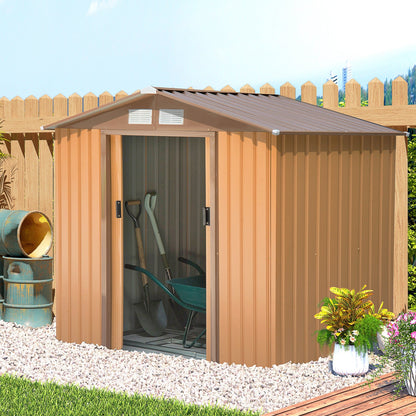 Galvanised 7 x 4' Double Door Apex Garden Shed Lockable Steel Light Brown by Steadfast