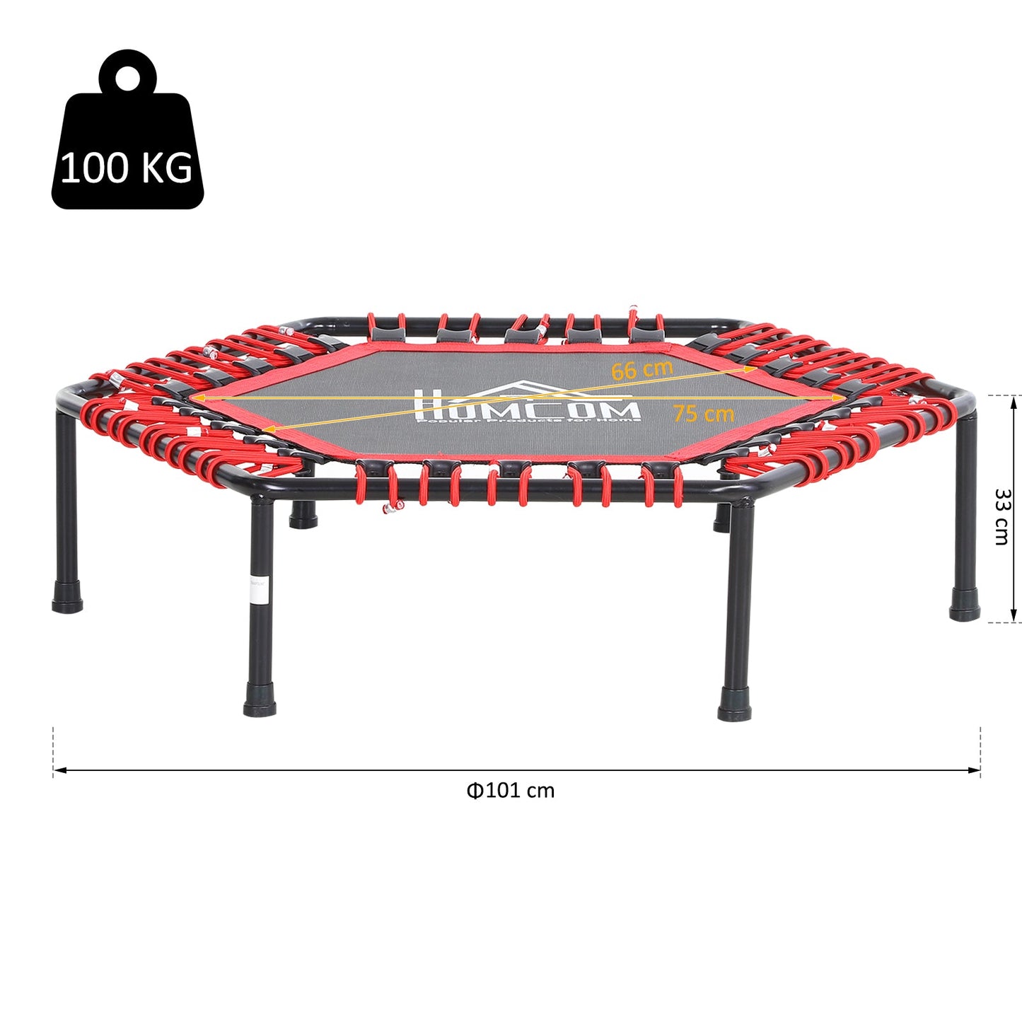 Mini Hexagon Steel Frame Trampoline with Anti-slip Rubber Pads Red