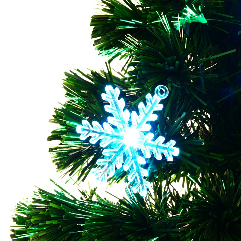 Homcom 4FT Green Fibre Optic Artificial Christmas Tree Xmas Colourful LED Scattered Tree with Snowflakes Ornaments Fireproofing