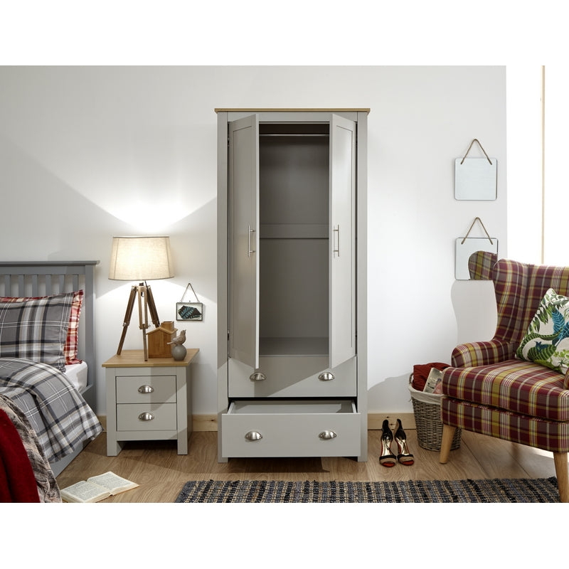 Lancaster Tall Wardrobe Grey 2 Doors 2 Drawers