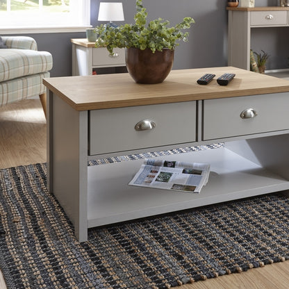 Lancaster Coffee Table Grey 1 Shelf 2 Drawers