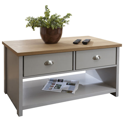 Lancaster Coffee Table Grey 1 Shelf 2 Drawers