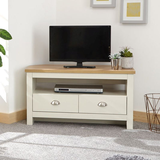 Lancaster Corner TV unit Cream 1 Shelf 2 Drawers