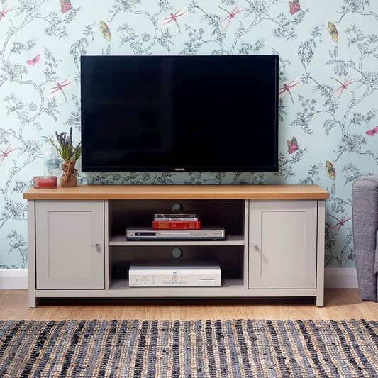 Lancaster TV Unit Grey 2 Shelves 2 Doors