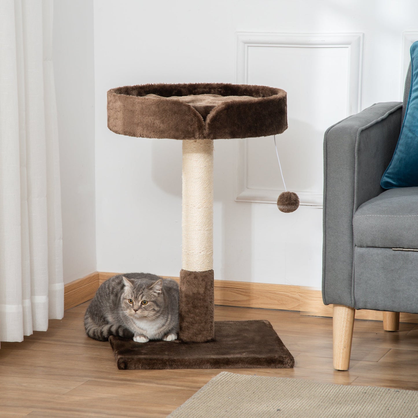 PawHut Small Cat Tree for Indoor Cats with Sisal Scratching Post Kitten Bed Cushion Ball Toy