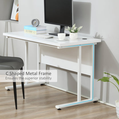 Computer Desk Home Office Desk with 2 Cable Management Holes Metal Legs White