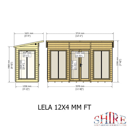 Shire Lela 4' 2" x 11' 8" Pent Summerhouse - Premium Dip Treated Shiplap