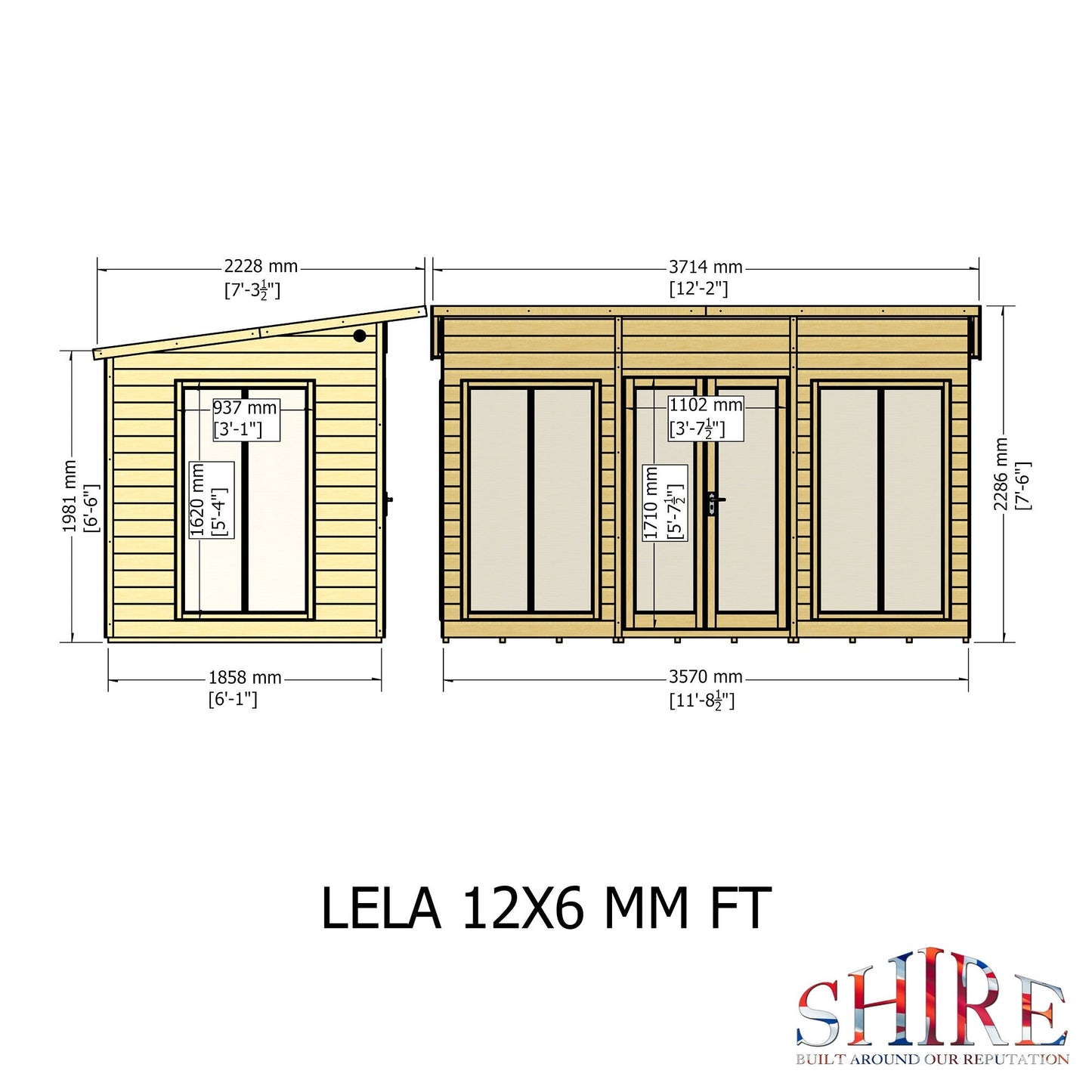 Shire Lela 6' 1" x 11' 8" Pent Summerhouse - Premium Dip Treated Shiplap