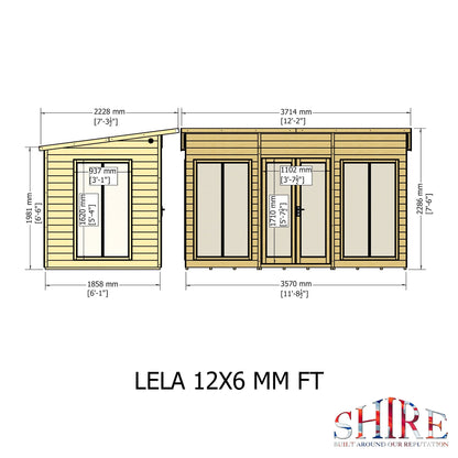 Shire Lela 6' 1" x 11' 8" Pent Summerhouse - Premium Dip Treated Shiplap