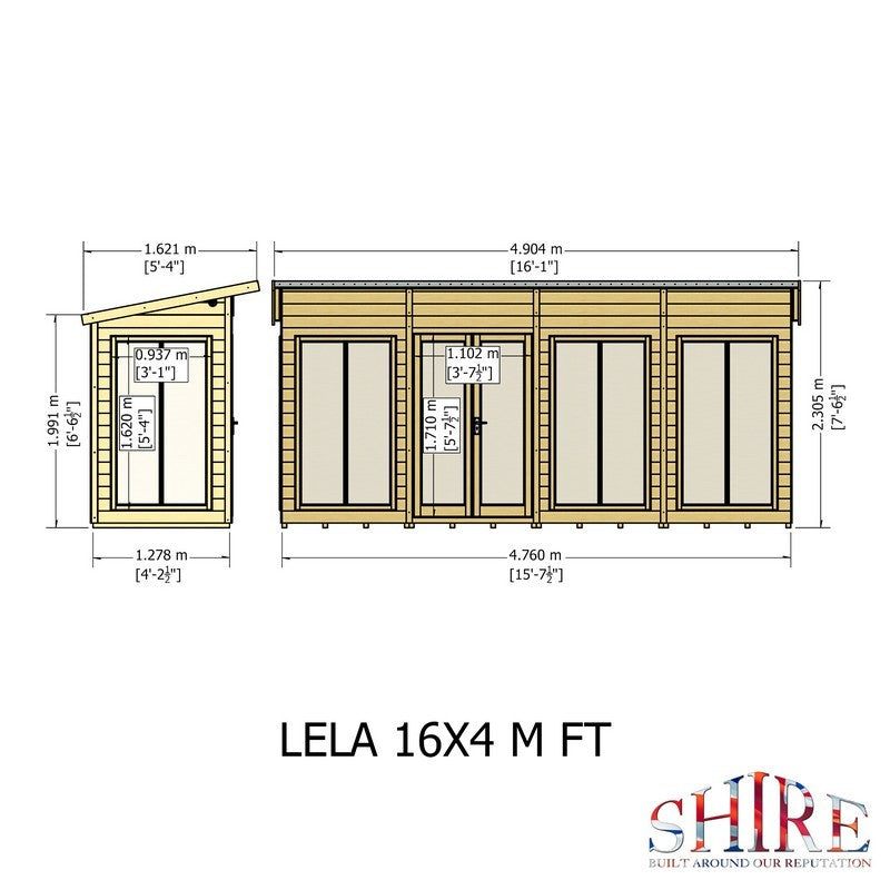 Shire Lela 4' 2" x 15' 7" Pent Summerhouse - Premium Dip Treated Shiplap