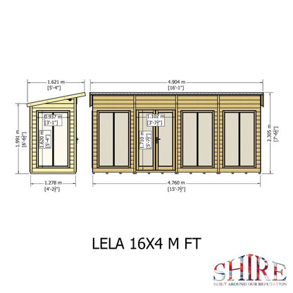 Shire Lela 4' 2" x 15' 7" Pent Summerhouse - Premium Dip Treated Shiplap