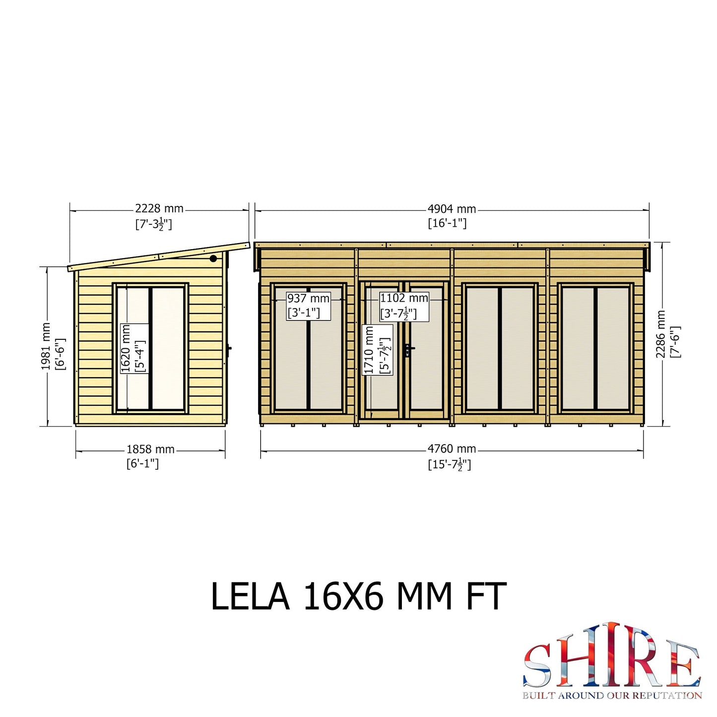 Shire Lela 6' 1" x 15' 7" Pent Summerhouse - Premium Dip Treated Shiplap