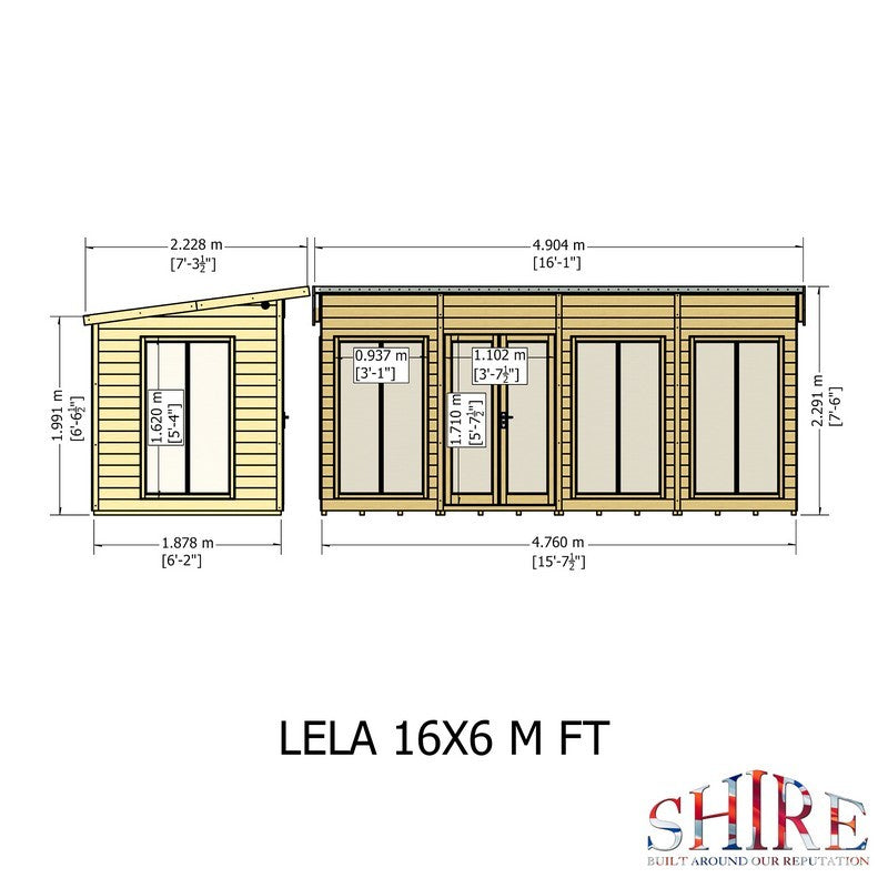 Shire Lela 6' 1" x 15' 7" Pent Summerhouse - Premium Dip Treated Shiplap