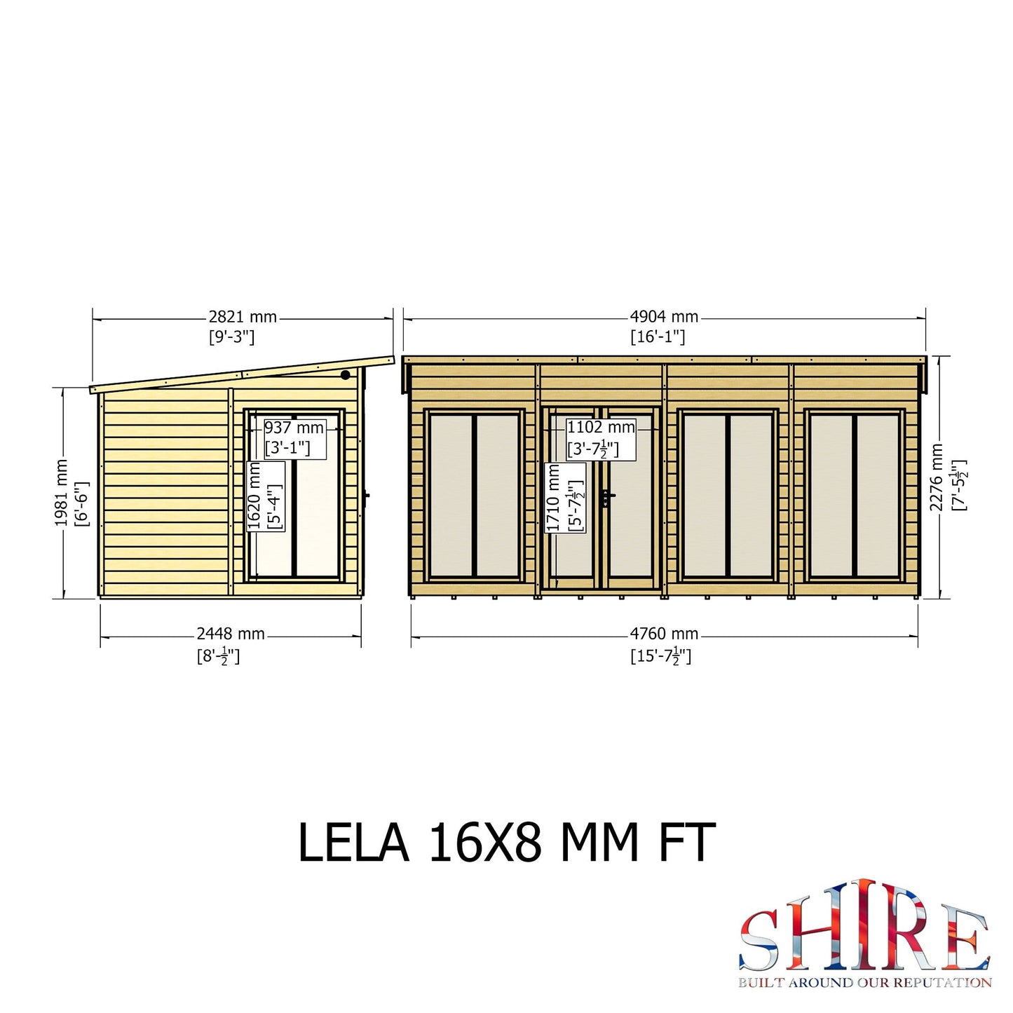 Shire Lela 8' 1" x 15' 7" Pent Summerhouse - Premium Dip Treated Shiplap