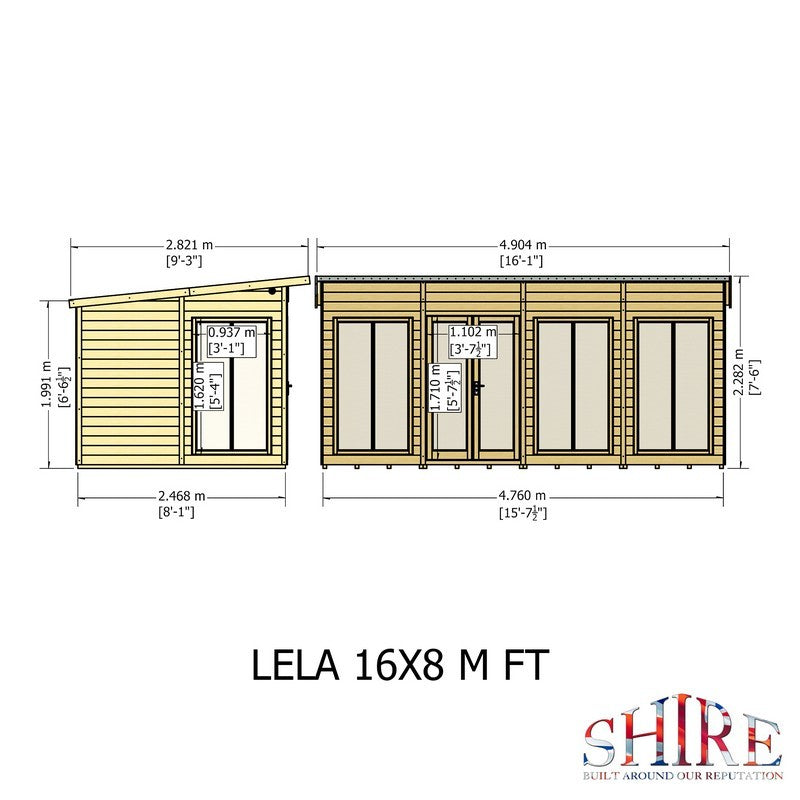 Shire Lela 8' 1" x 15' 7" Pent Summerhouse - Premium Dip Treated Shiplap