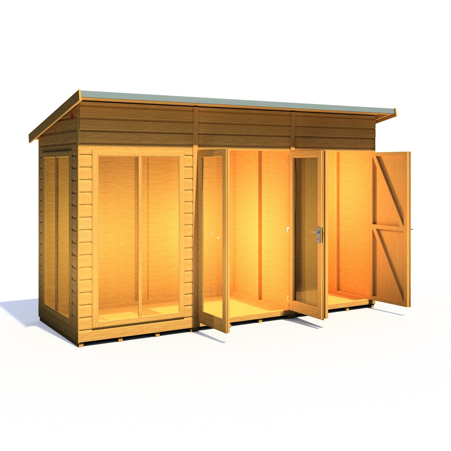 Shire Lela 4' 2" x 11' 8" Pent Summerhouse with Side Shed - Premium Dip Treated Shiplap