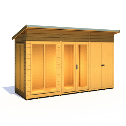 Shire Lela 4' 2" x 11' 8" Pent Summerhouse with Side Shed - Premium Dip Treated Shiplap