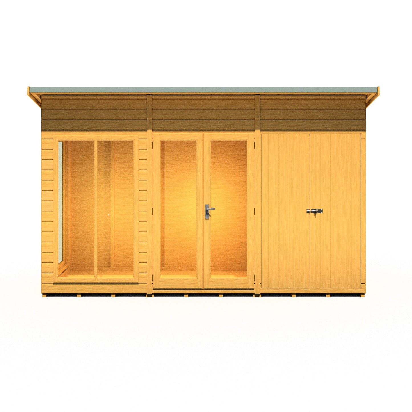 Shire Lela 4' 2" x 11' 8" Pent Summerhouse with Side Shed - Premium Dip Treated Shiplap