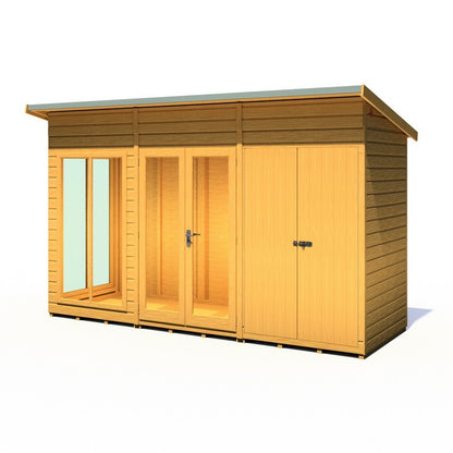 Shire Lela 4' 2" x 11' 8" Pent Summerhouse with Side Shed - Premium Dip Treated Shiplap