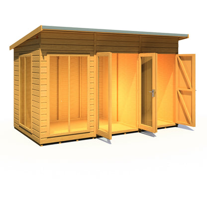 Shire Lela 6' 1" x 11' 8" Pent Summerhouse with Side Shed - Premium Dip Treated Shiplap