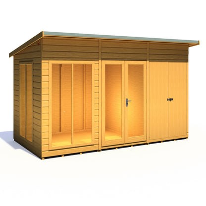 Shire Lela 6' 1" x 11' 8" Pent Summerhouse with Side Shed - Premium Dip Treated Shiplap