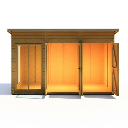 Shire Lela 6' 1" x 11' 8" Pent Summerhouse with Side Shed - Premium Dip Treated Shiplap