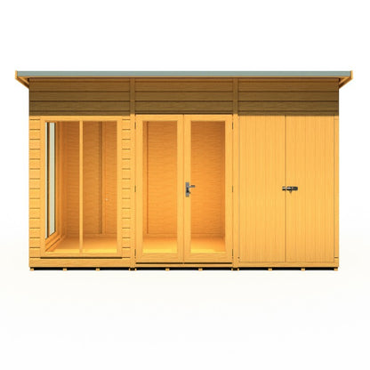 Shire Lela 6' 1" x 11' 8" Pent Summerhouse with Side Shed - Premium Dip Treated Shiplap