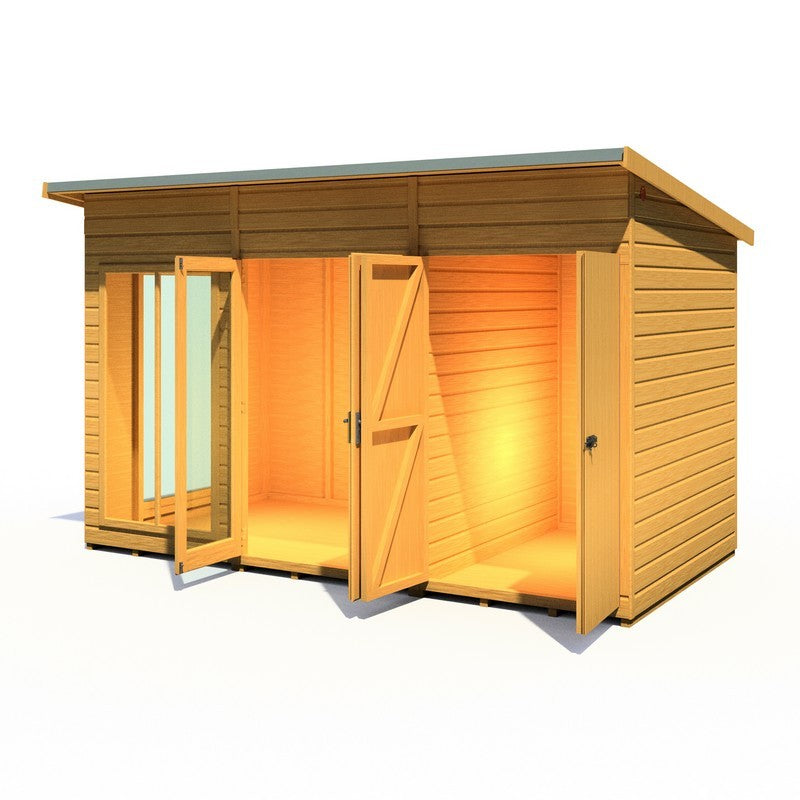 Shire Lela 6' 1" x 11' 8" Pent Summerhouse with Side Shed - Premium Dip Treated Shiplap