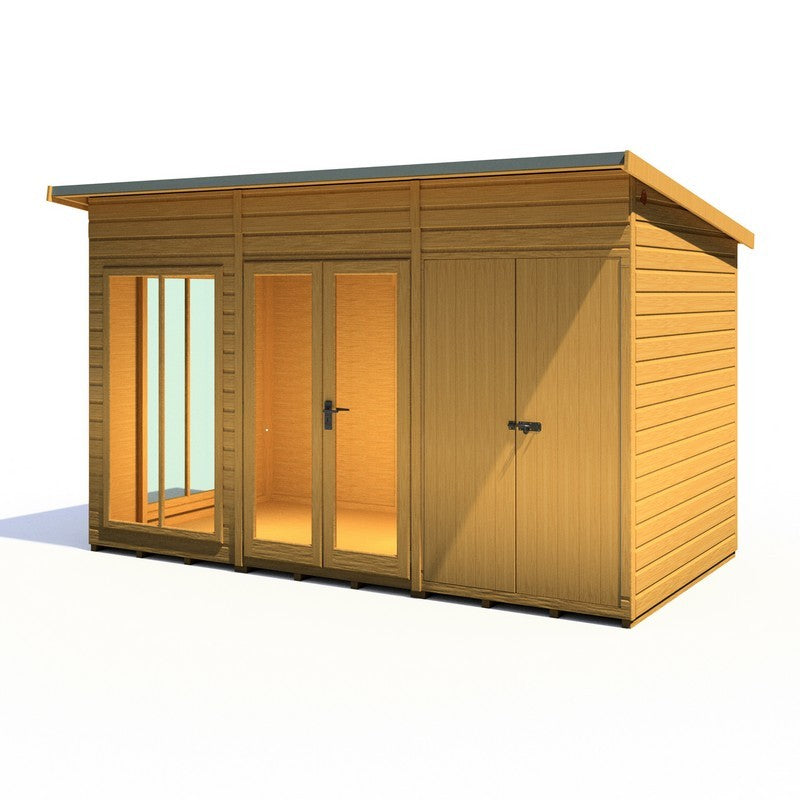 Shire Lela 6' 1" x 11' 8" Pent Summerhouse with Side Shed - Premium Dip Treated Shiplap