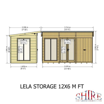 Shire Lela 6' 1" x 11' 8" Pent Summerhouse with Side Shed - Premium Dip Treated Shiplap