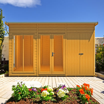 Shire Lela 8' 1" x 11' 8" Pent Summerhouse with Side Shed - Premium Dip Treated Shiplap