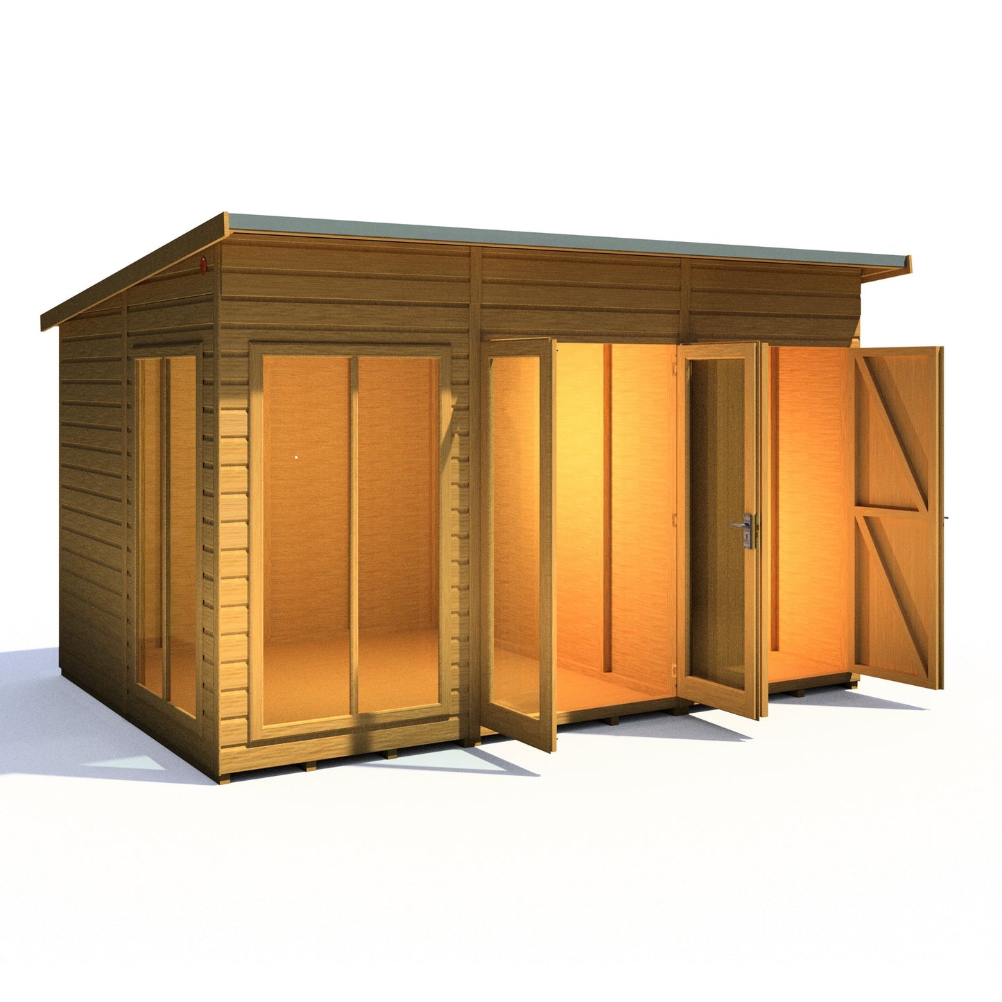 Shire Lela 8' 1" x 11' 8" Pent Summerhouse with Side Shed - Premium Dip Treated Shiplap