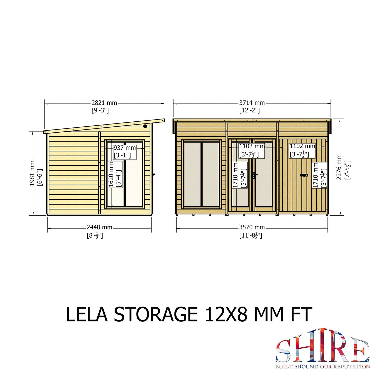 Shire Lela 8' 1" x 11' 8" Pent Summerhouse with Side Shed - Premium Dip Treated Shiplap